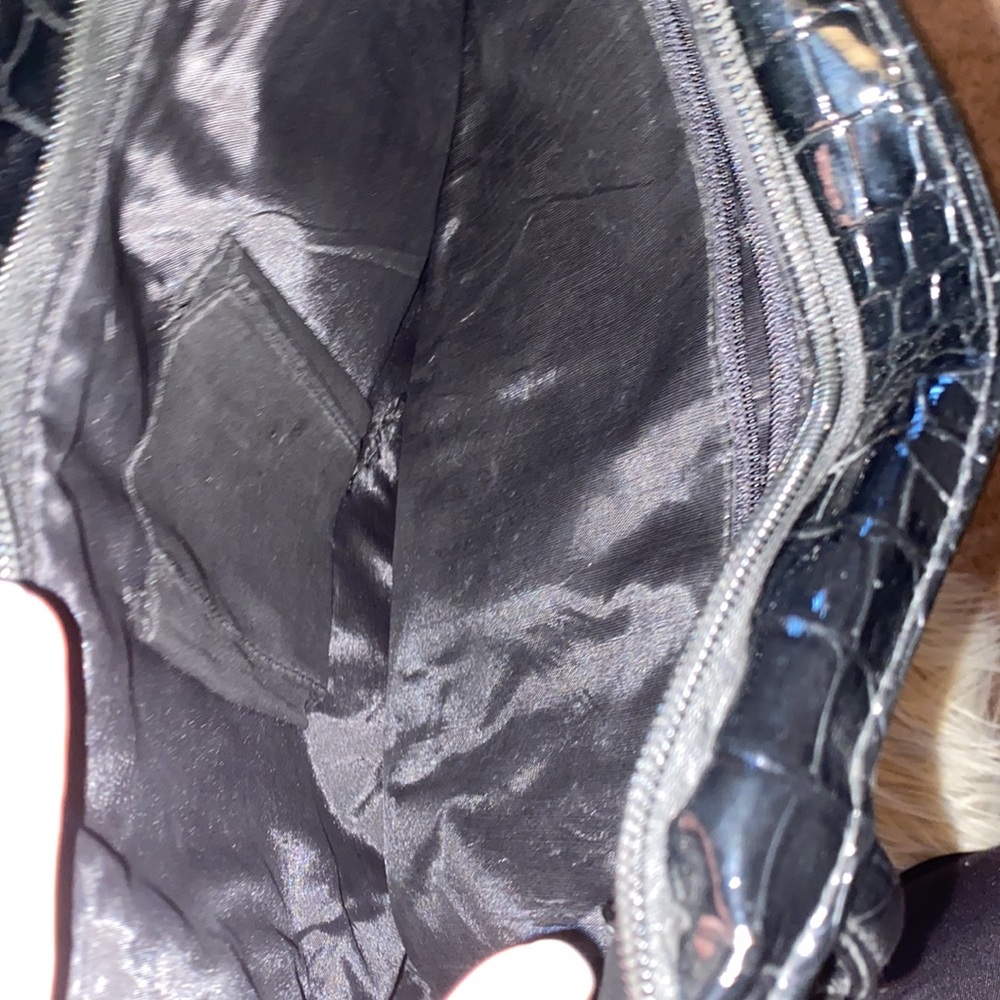 Black faux croc print studded handbag - Picture 3 of 3